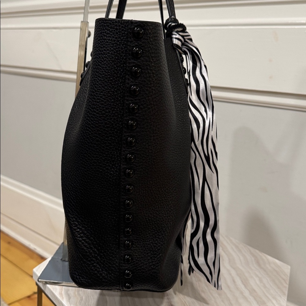 Rebecca Minkoff Black Studded Pebbled Leather Unlined Tote Wallet Set - Picture 8 of 17